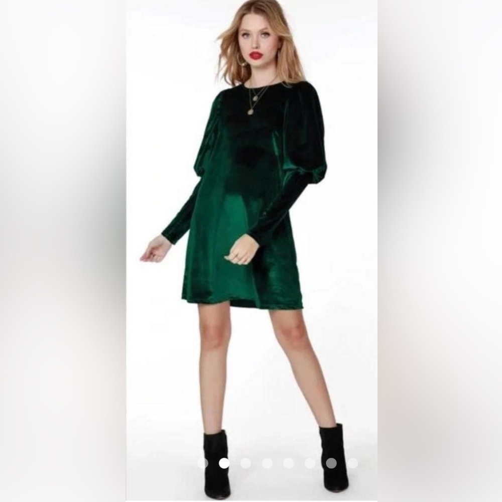 Bobi Black Los Angeles Lantern Sleeve Dress in Hunter Green Size XS